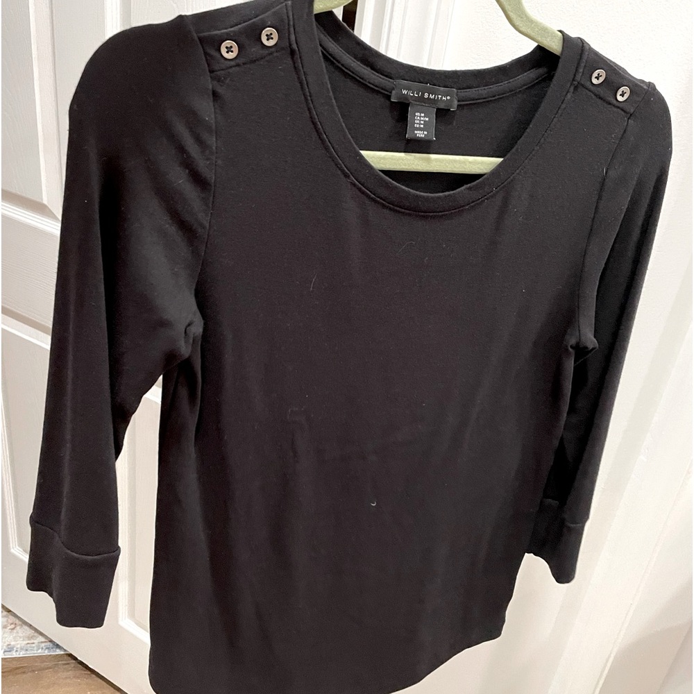 Willi Smith Black Cropped Sleeve Top